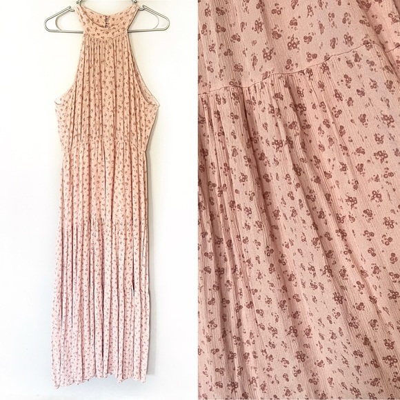 Altar’d State Floral Tiered Maxi Dress Halter Neck Pink Cottagecore Boho Western - Picture 1 of 14